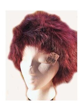 FOX FUR HAT, ONE SIZE, BURGUNDY, SOFT WOVEN FUR INSIDE & OUT, GENUINE FOX,